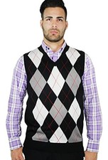 Men's Classic Argyle Sweater Vest Small Blk/Red Str