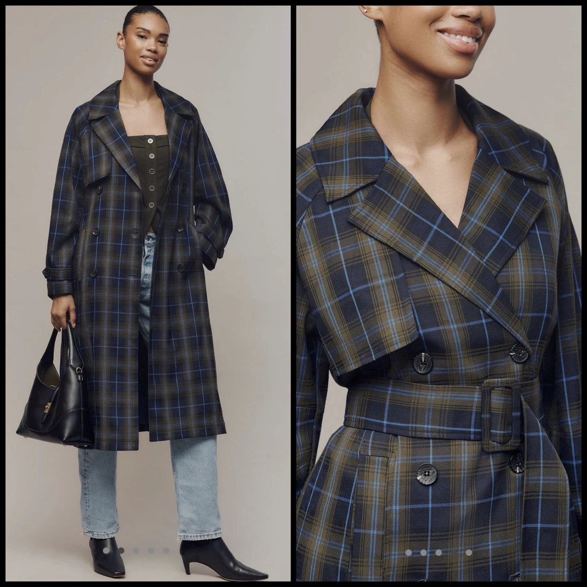 Plaid Trench Coats Brown Coats, Jackets & Vests for Women for sale