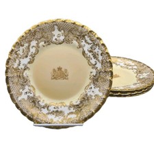 Antique Copeland Garrett Set/ 4 Dinner Plates 9.5" Gold Scalloped Gilded Floral