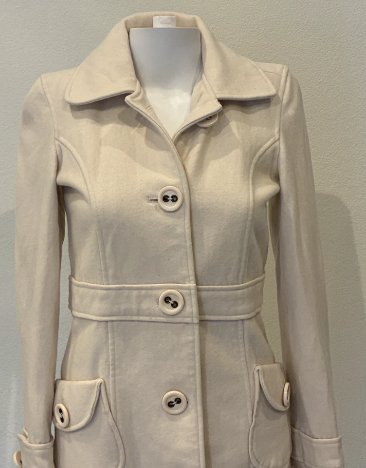 Tulle Anthropologie  Peacoat Wool Blend Small Cream Long Coat City Career Lined - Image 2 of 4
