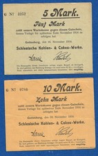 03 347 Notgeld Gottesberg (Walbrzych) Schl. Kohlen- & Cokes-Werke 5+10 Mark