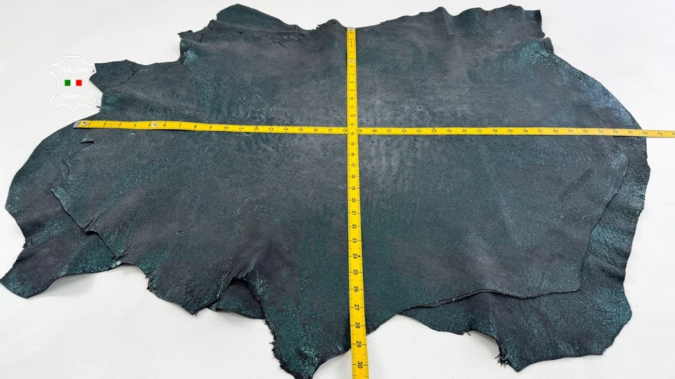 METALLIC TEAL GREEN VINTAGE Thick Soft Lambskin Leather 2 skin 14sqf 1.1mm C6805 - Image 4 of 4