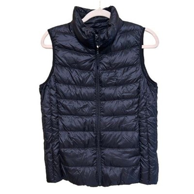 Uniqlo Packable Down Vest Womens Medium Black Full Zip Lightweight Puffer