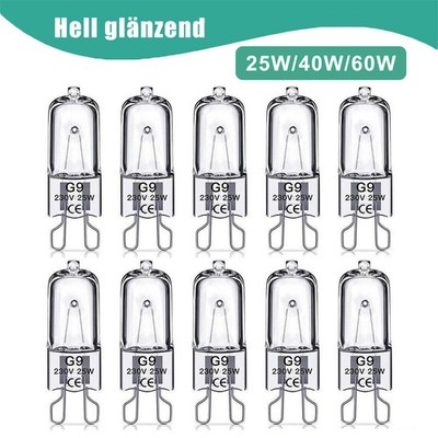 10PCS G9 Glühbirne Halogenlampe 25W/40W/60W 220-240V Warmweiß Leuchtmittel Birne