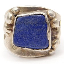 BOLD SOUTHWESTERN MODERNIST STERLING SILVER DENIM LAPIS RING