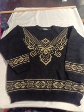 Adele Knitwear Sweater Medium/Large Vintage 80s/90s USA Gold Metallic Pullover