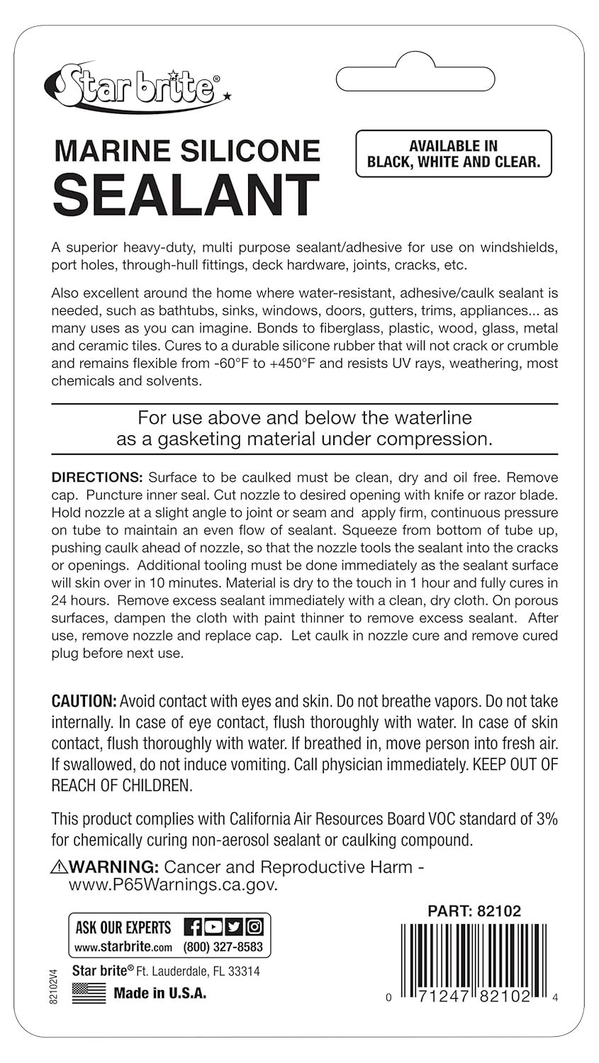 Marine Silicone Sealant - Waterproof, UV Resistant, Flexible, 2.8Oz New