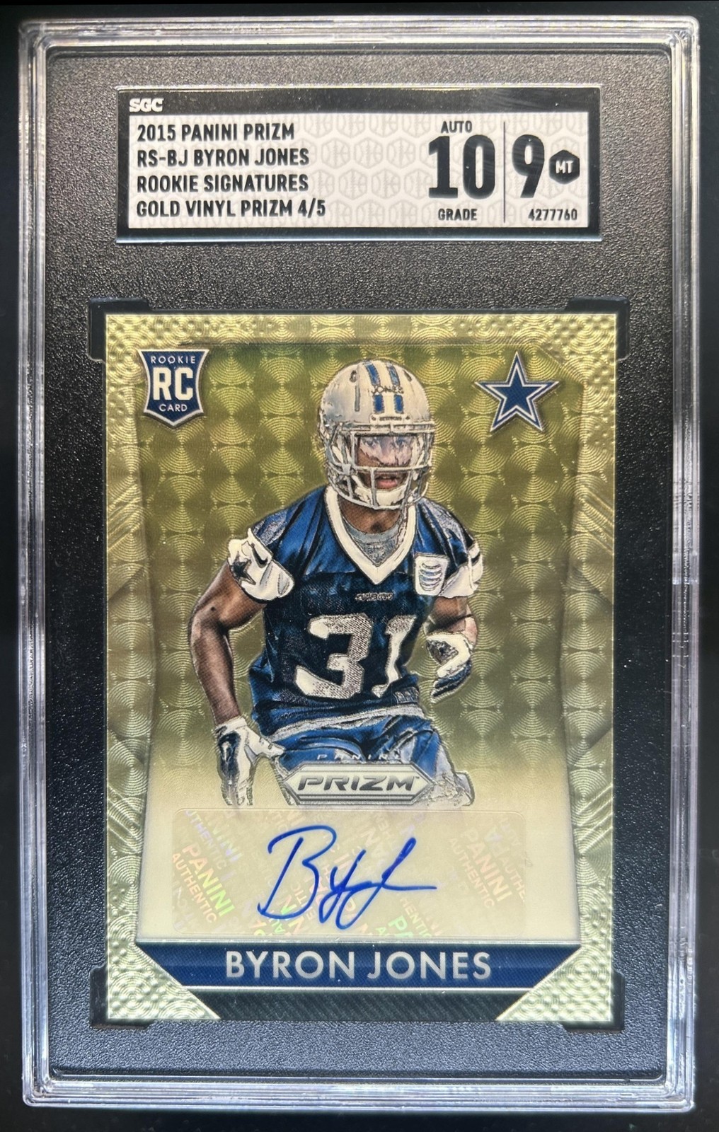 Byron Jones Panini Prizm Rookie Signatures #RSBJ Gold Vinyl