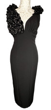 Evening Cocktail Prom LBD Black Bodycon Midi Sleeveless Statement Dress Size 6/8