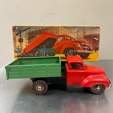 Vtg BLOMER SCHULER Pressed Steel Wind Up Dump Truck w/ Original Box GERMANY