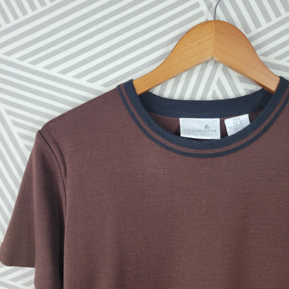 Vintage Sweater Dress size Small Petite Brown Knee Length Boxy Wool Blend - Image 3 of 4