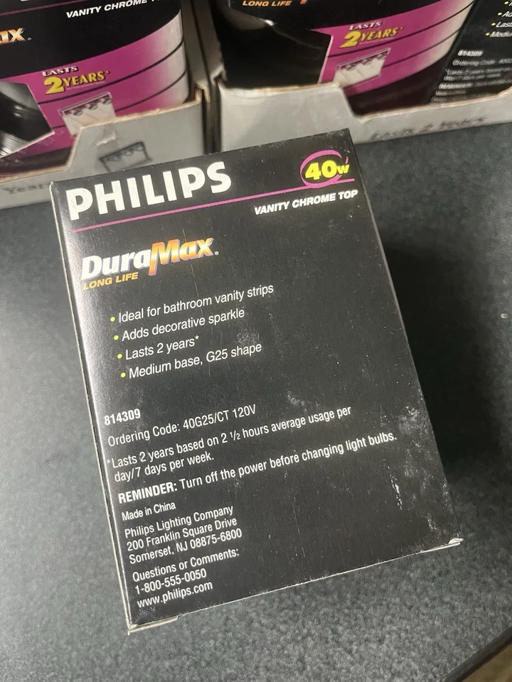 6-pack NOS Philips DuraMax Chrome Top Bulbs Vanity 40W G25 Base - Image 3 of 3