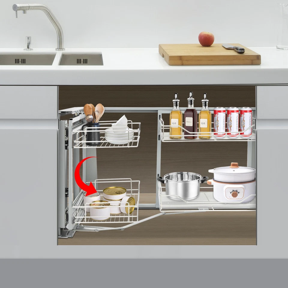 Gabinete de cocina de 2 niveles estante extraíble organizador cajón deslizable nuevo Foto 3 de 4