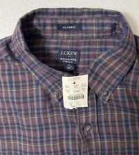 J Crew Brushed Twill Shirt Mens Medium Plaid Classic Fit Button Down Cotton
