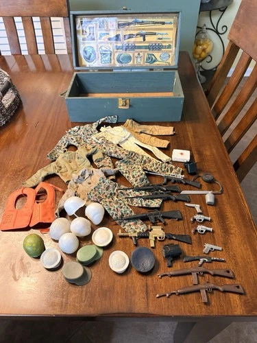 1960s GI JOE Footlocker Vintage Wooden With Accessories, Uniforms, Etc