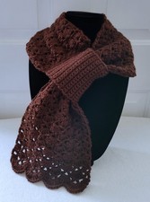 New Keyhole Scarf - Chocolate Brown - Shell Pattern Handmade Hand Crochet Knit