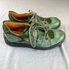 TMA Eyes Hand Stitched Green Leather Lace Up Shoes 38 Artsy Fun Whimsical Oxford