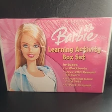 Barbie 2003 Learning Activity Box  Workbooks Stickers Game Cards Crayons Sealed
