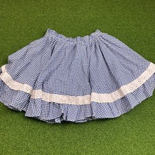 Vintage Blue Gingham Elastic Waist Eyelet Trim Skirt
