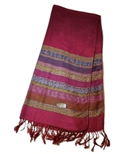 Pashmina Shawl Scarf Wrap Hot Pink Woven Multicolor Pattern 100% Pashmina Wool