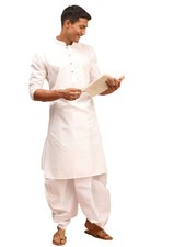 VASTRAMAY Men's Cotton Blend Solid Kurta And Dhoti Set Elegance for Holi ...