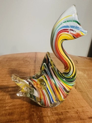 Vintage Murano Multicolor Art Glass Heron Or Swordfish Sculpture - Swan MCM