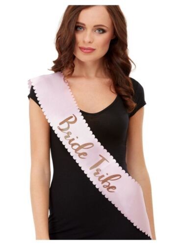 Smiffys Bride Tribe Sash, Pink & Gold with Scalloped Edge, Hen Night Accessory