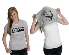Womens Ask Me About My Llama T Shirt Funny Alpaca Flip Up Tee for Ladies