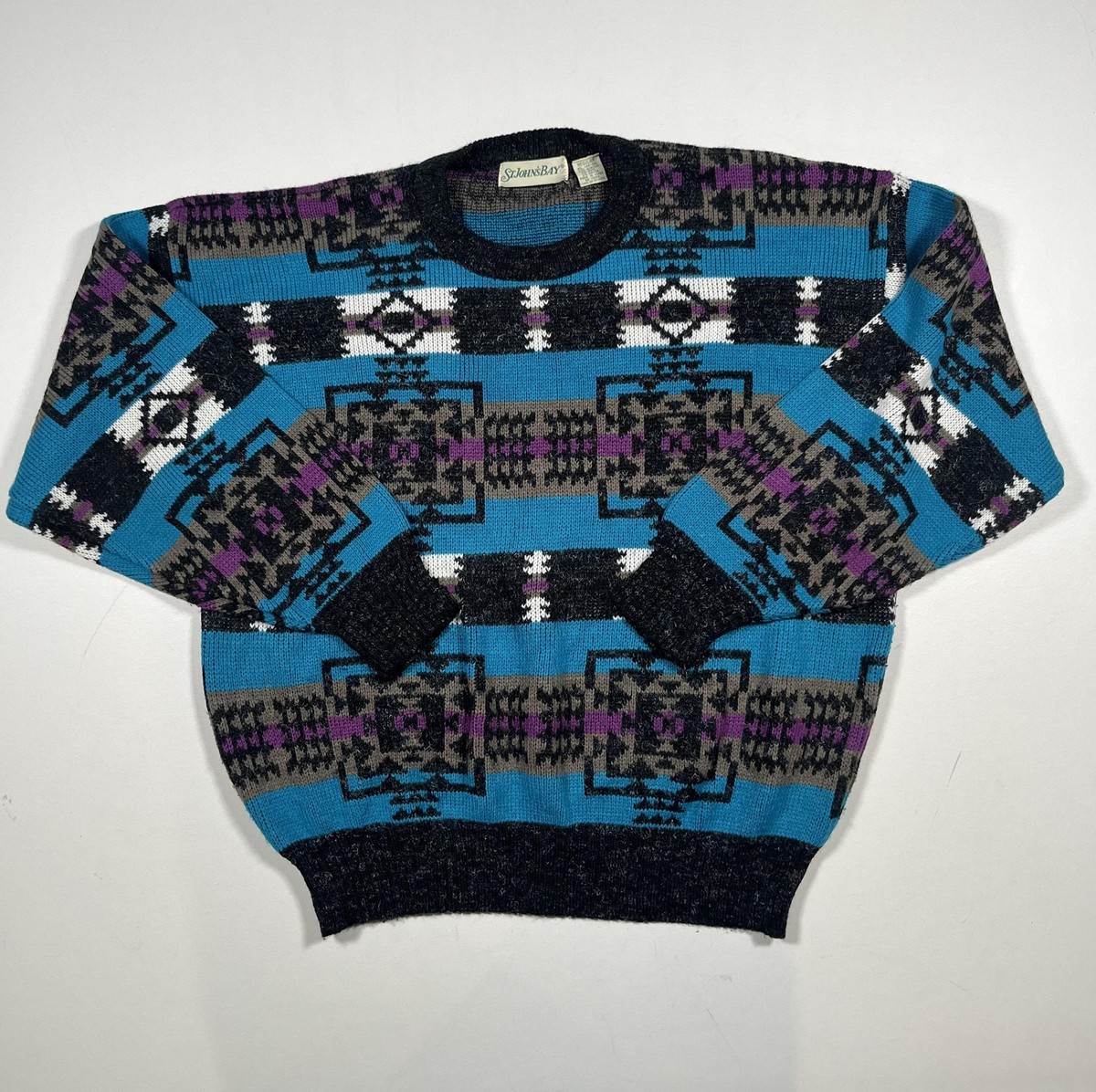 Vintage St Johns Bay Sweater Mens XL Aztec Southwestern Knit 