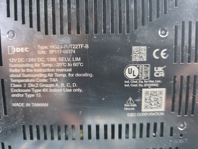 IDEC HG2J-7UT22TF-B 7 in Touchscreen Operator Interface Panel Color LCD Ethernet