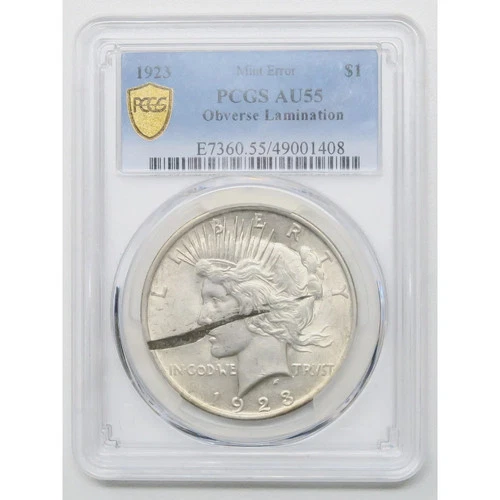 1923 Peace Dollar $1 AU55 PCGS Mint Error Obverse Lamination 29767