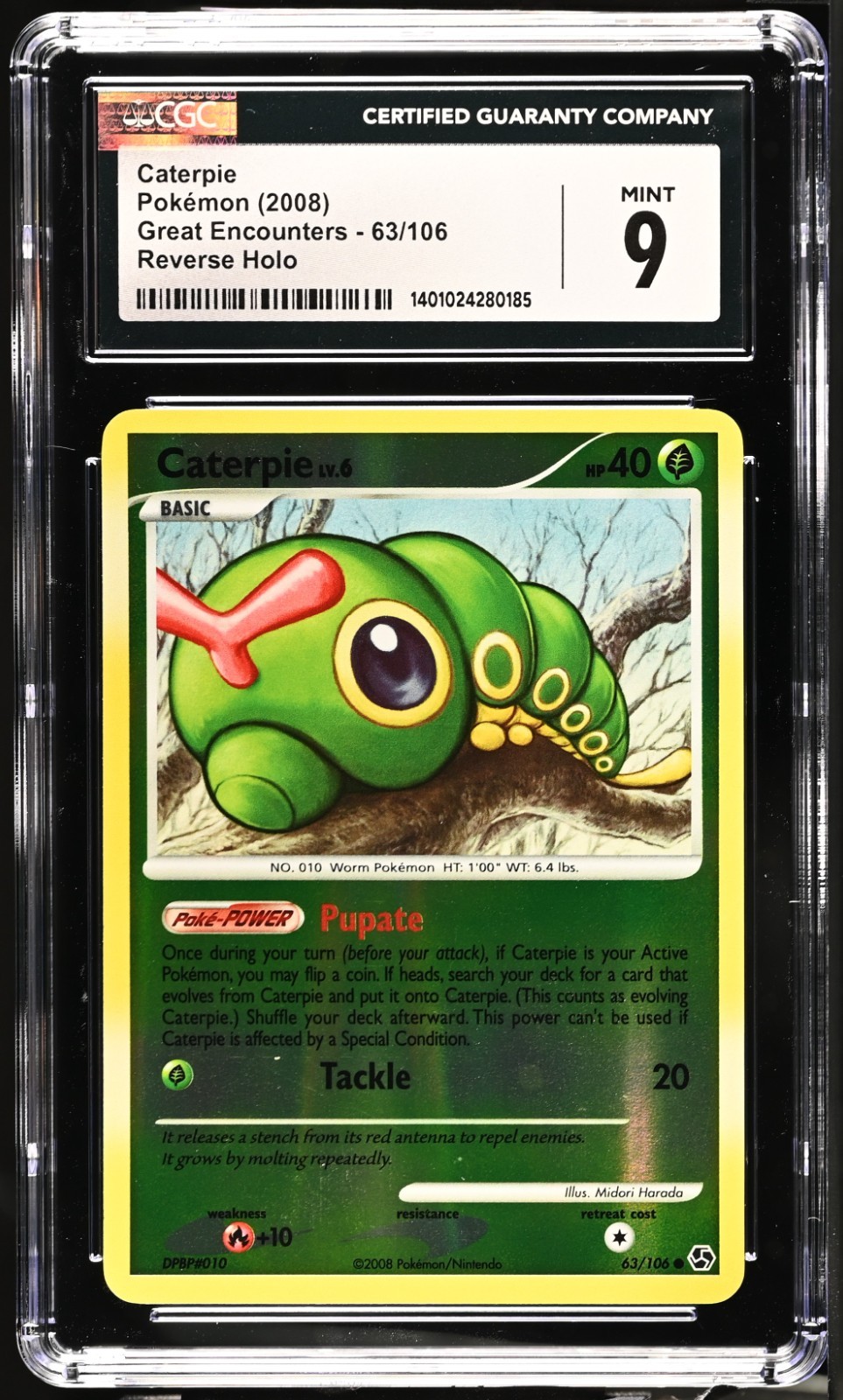 *POP 13* CGC 9 Caterpie Reverse Holo Great Encounters 63/106 Pokemon 2008 MINT