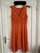 Roman Size 14 Orange Fit & Flare Midi Dress Sleeveless V-Neck