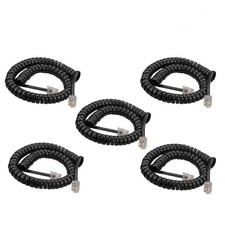 5 Pack Modular Coiled Telephone Handset Cord Black Curly Cable 6Ft