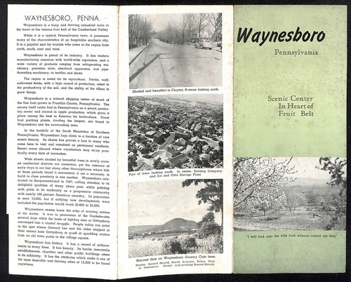 c1950 “Waynesboro PA - Scenic Center in Heart of Fruit Belt" Travel Brochure