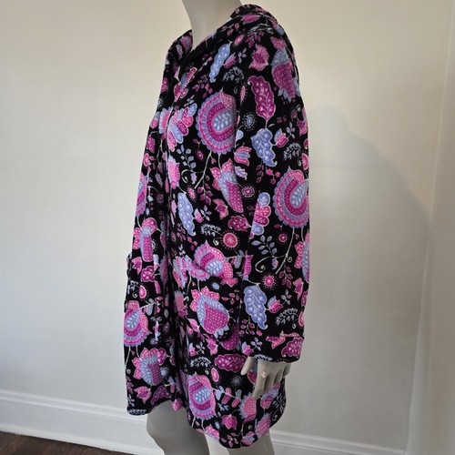 Vera Bradley Soft Plush Fleece Hooded Robe Alpine Floral S/M Purple NO BELT - Picture 4 of 13
