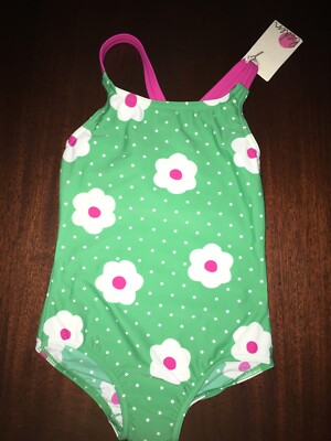 NWT 2/3  Mini Boden Green & Pink Dotted Flowered Swimsuit LAST Size