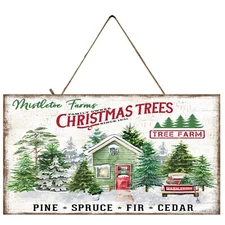 Mistletoe Farms Christmas Tree Handmade Sign Farmhouse Decor Door Hanger Sign