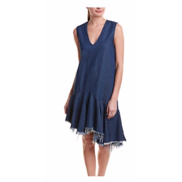 cloth and stone sleeveless denim dress Cloth and Stone Anthropologie Asymmetrical Denim Jean Dress Size S Frayed  Hem