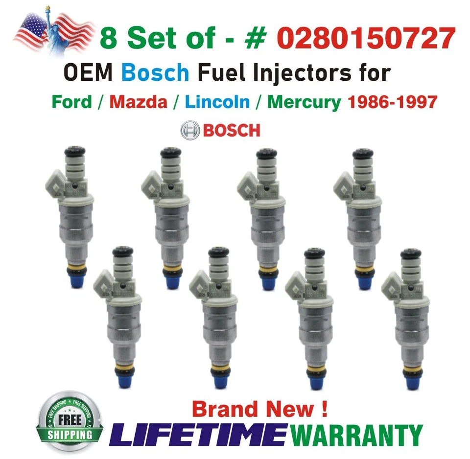 NEW Bosch x8 HP Upgrade OEM Fuel Injectors for 1986-1997 MERCURY/FORD/LINCOLN - Image 2 of 4