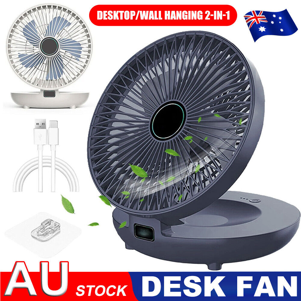 Mini Household Kitchen Desk Fan Rechargeable Wall Hanging Fan 3 Speed Foldable