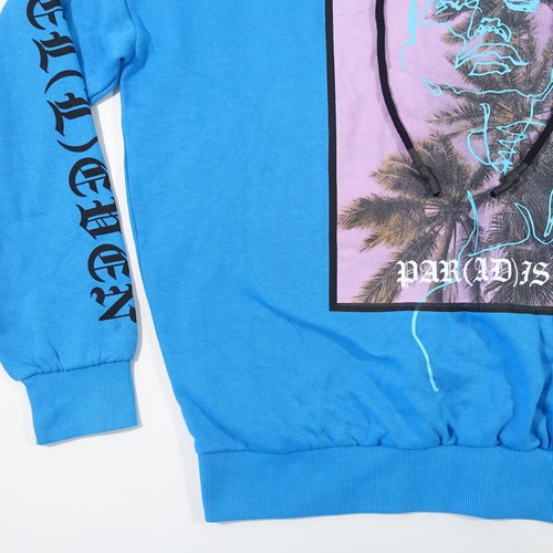 ELEVEN PARIS BLUE SMALL TROPICAL PALM TREE HOODIE PULLOVER SWEATER MENS NEW - Picture 4 of 9