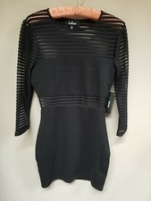 New Lulus Womens XS Perfect Mesh Black Bodycon Dress Stretchy 3/4 Sleeve Casual