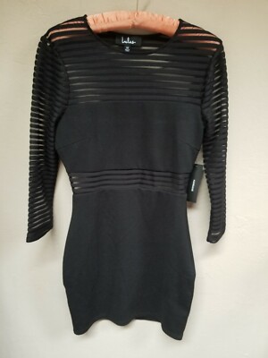 New Lulus Womens XS Perfect Mesh Black Bodycon Dress Stretchy 3/4 Sleeve  Casual | eBay