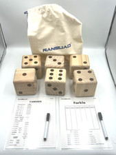 Giant 3.5" Solid Wood Yard Dice Set 6 Farkle Yardzee Score Cards Carrying Bag