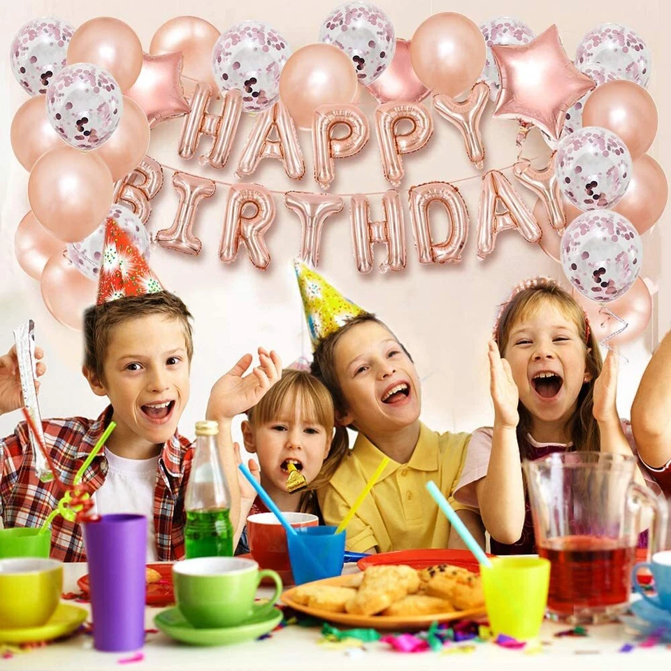 48 Pcs Happy Birthday Balloons Banner Rose Gold Foil Decorations Party Supplies - Image 3 of 4