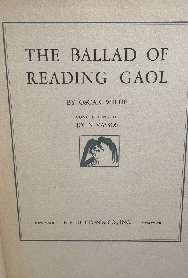 Oscar Wilde THE BALLAD OF READING GAOL 1st John Vassos Illustrated Edition 1928 - Image 3 of 4