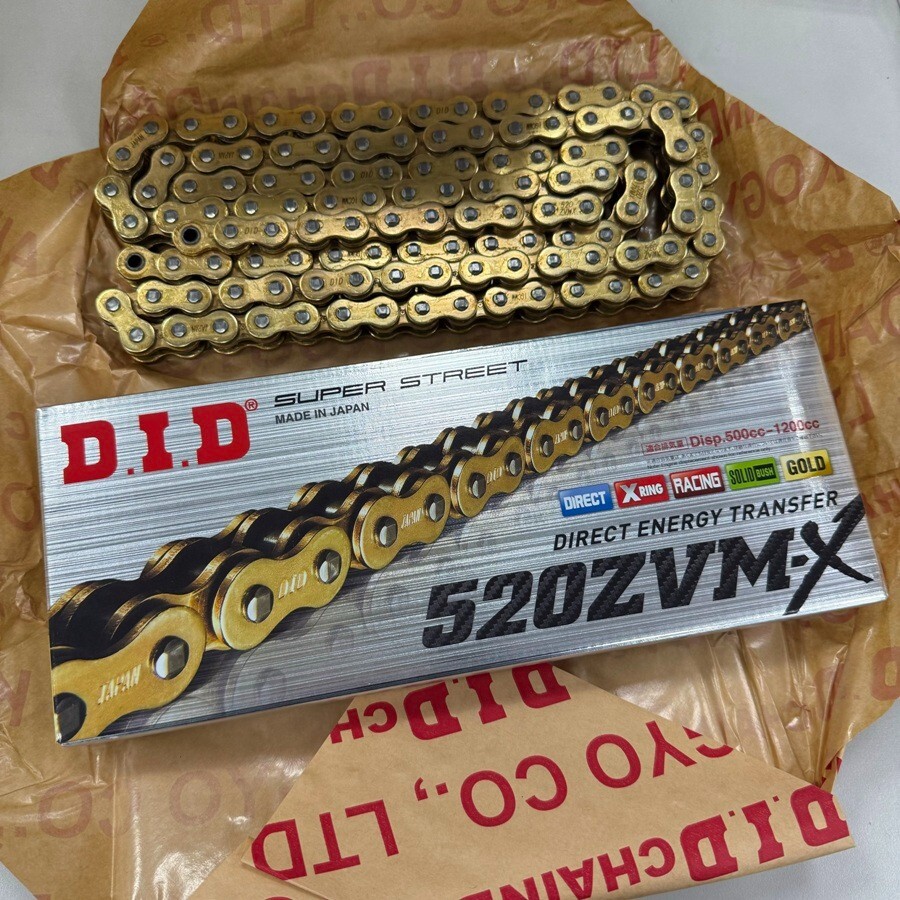 Japan DID Motorcycle Gold X-Ring Chain, 520ZVM-X G&G 120ZB, 520