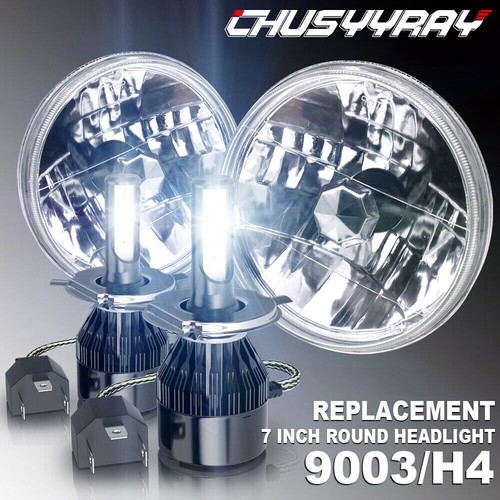 7 Inch LED Glass Headlight Round, ORIGINAL CLASSIC LOOK Conversion Chrome Pair - Foto 6