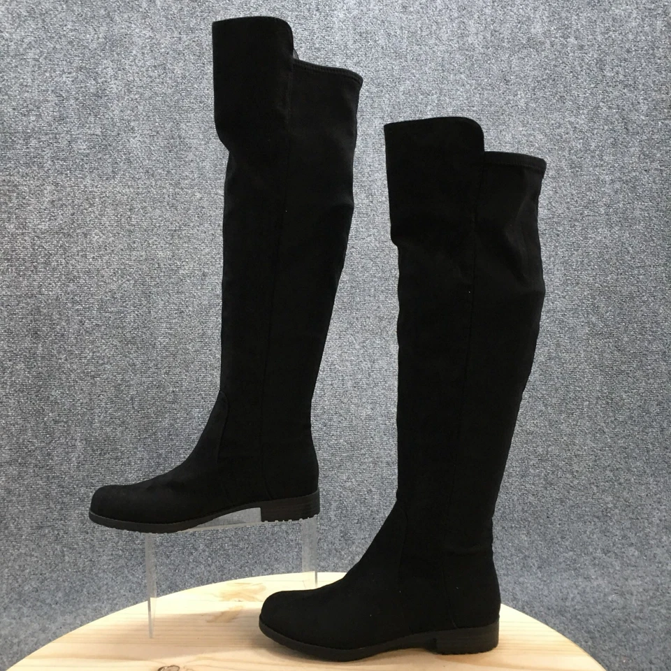 Botas UNISA para mujer 6,5 M de alto hasta la rodilla de cuero negro tacones redondos Foto 2 de 4